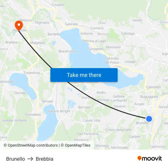 Brunello to Brebbia map