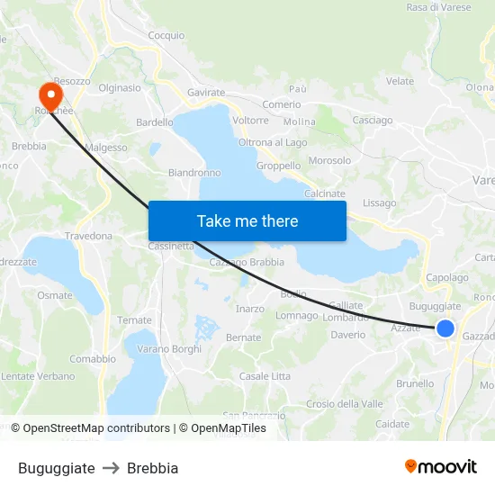 Buguggiate to Brebbia map
