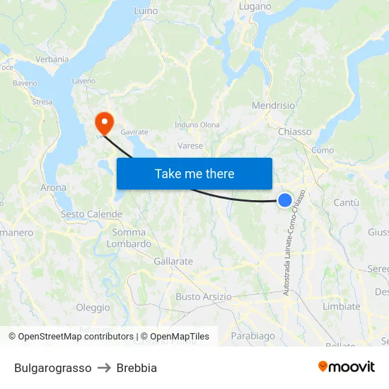 Bulgarograsso to Brebbia map