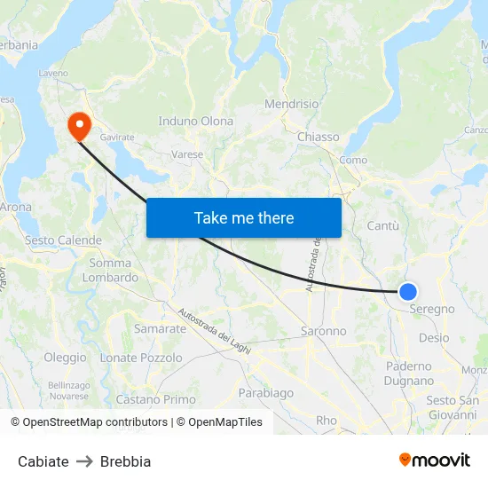 Cabiate to Brebbia map