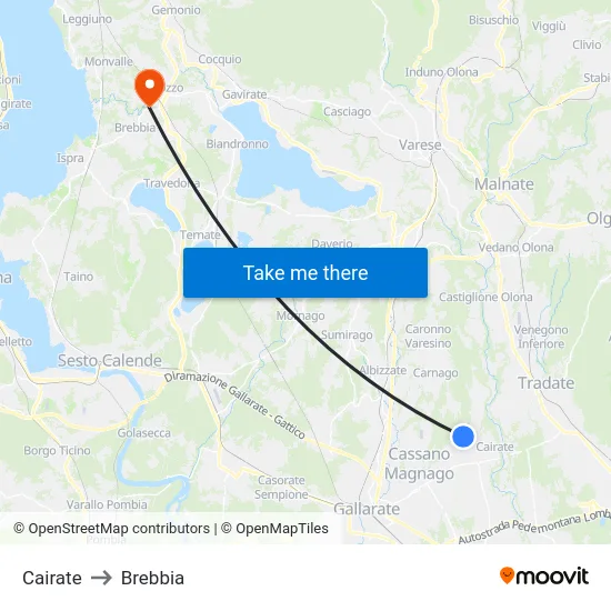 Cairate to Brebbia map