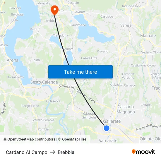 Cardano al Campo to Brebbia map