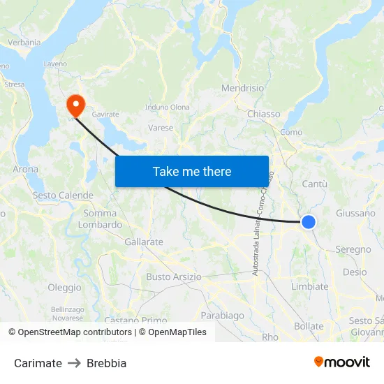 Carimate to Brebbia map