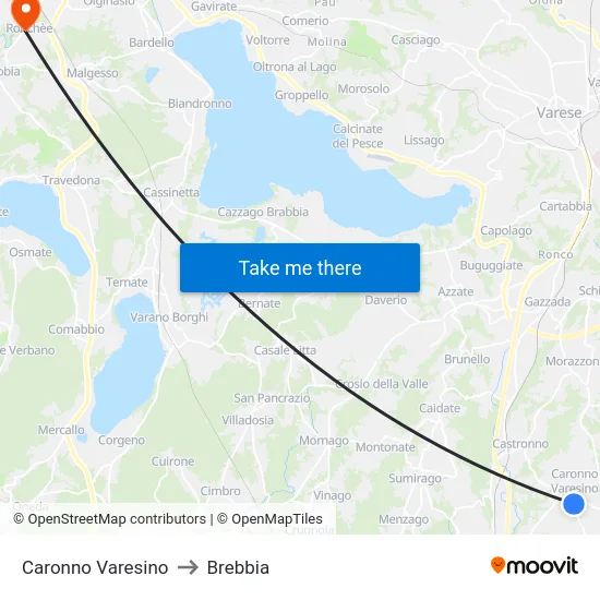 Caronno Varesino to Brebbia map
