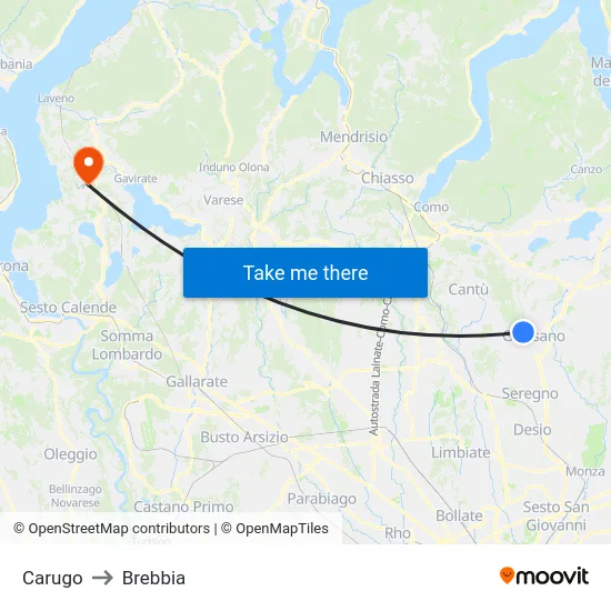Carugo to Brebbia map