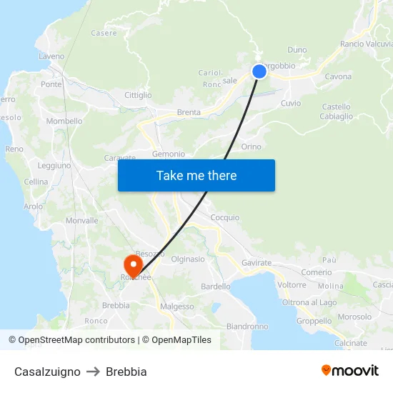 Casalzuigno to Brebbia map