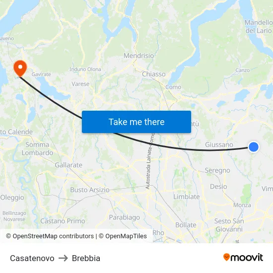 Casatenovo to Brebbia map