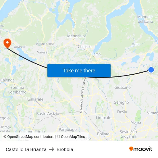 Castello di Brianza to Brebbia map