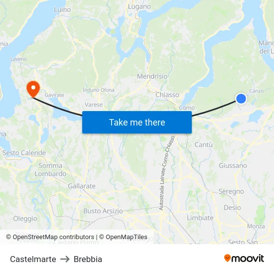 Castelmarte to Brebbia map