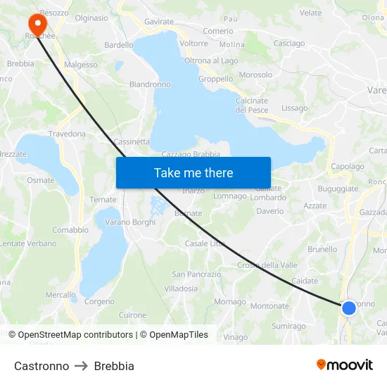 Castronno to Brebbia map