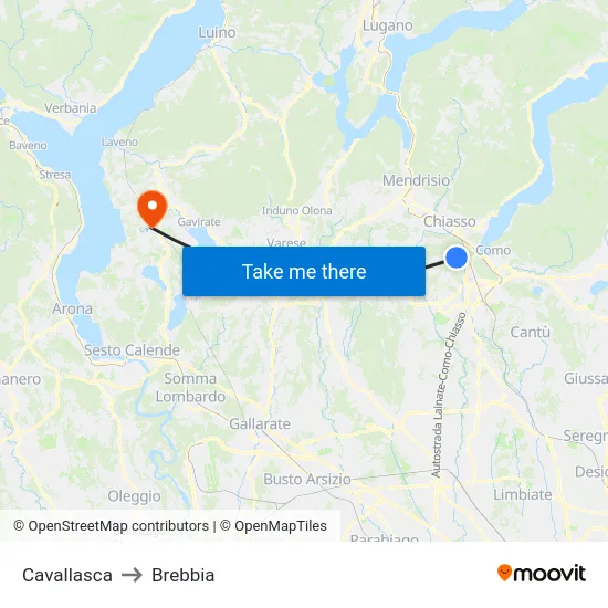 Cavallasca to Brebbia map