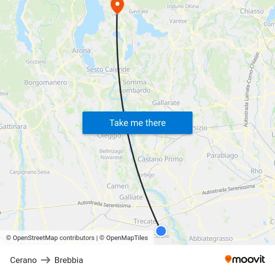 Cerano to Brebbia map