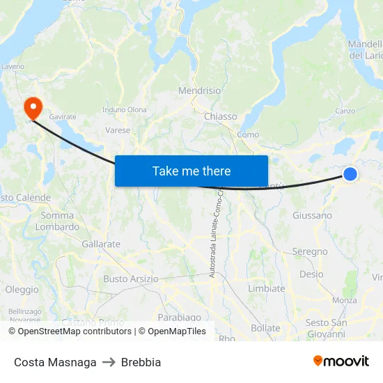 Costa Masnaga to Brebbia map