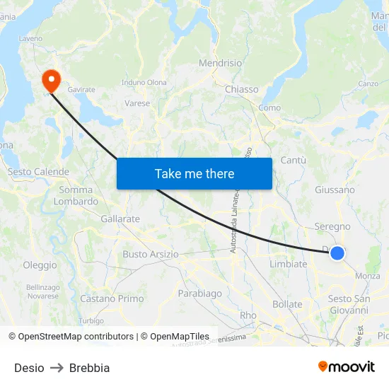 Desio to Brebbia map