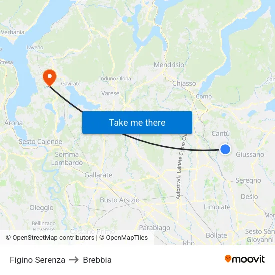 Figino Serenza to Brebbia map