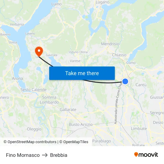 Fino Mornasco to Brebbia map