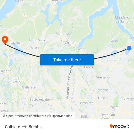 Galbiate to Brebbia map