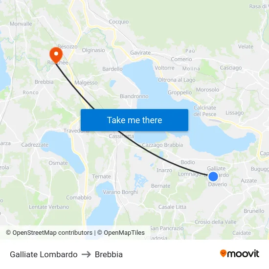 Galliate Lombardo to Brebbia map