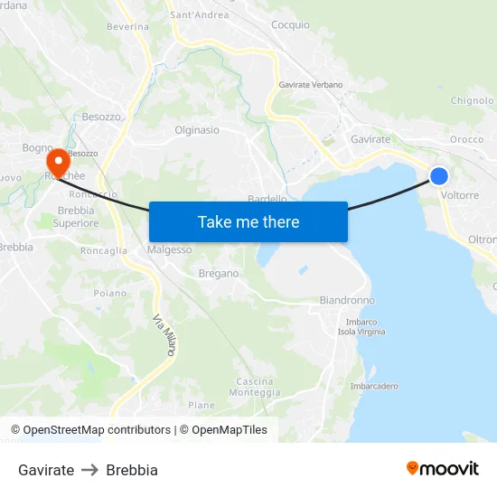 Gavirate to Brebbia map