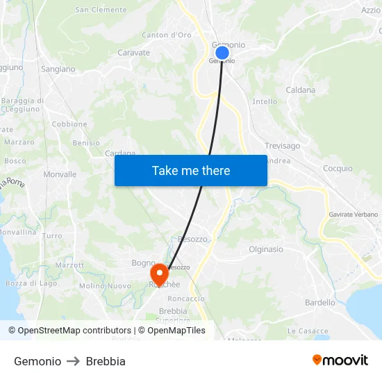 Gemonio to Brebbia map