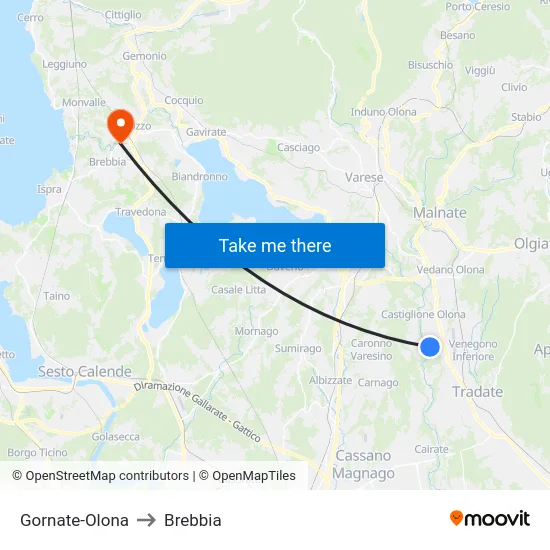 Gornate-Olona to Brebbia map