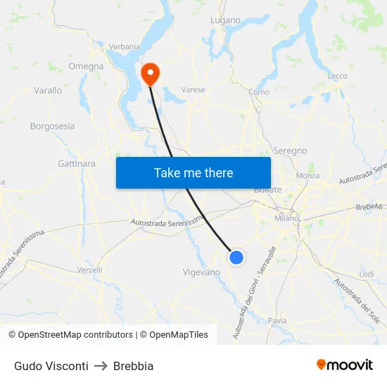 Gudo Visconti to Brebbia map