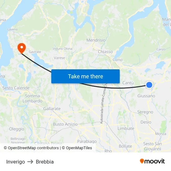 Inverigo to Brebbia map