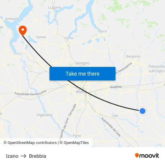 Izano to Brebbia map