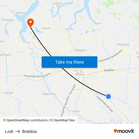 Lodi to Brebbia map