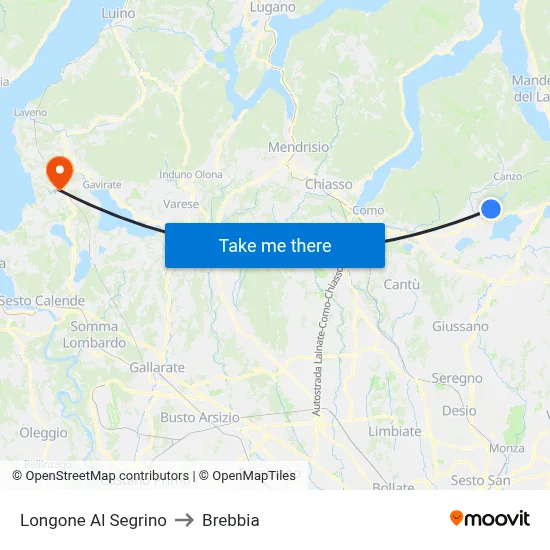 Longone Al Segrino to Brebbia map