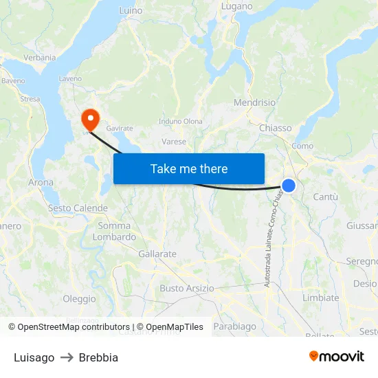 Luisago to Brebbia map