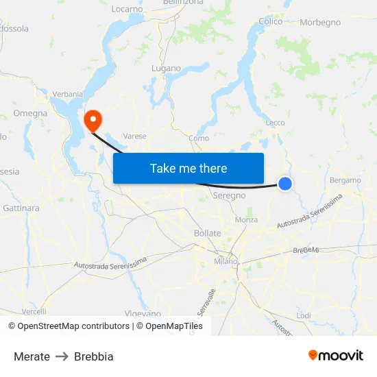 Merate to Brebbia map