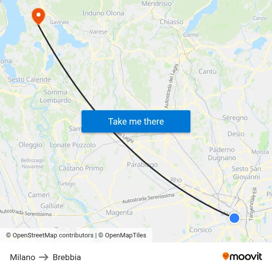 Milan to Brebbia map
