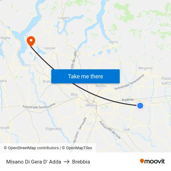 Misano di Gera d'Adda to Brebbia map