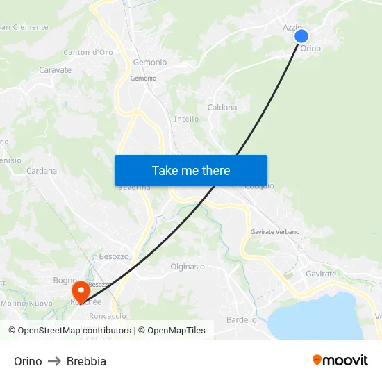Orino to Brebbia map
