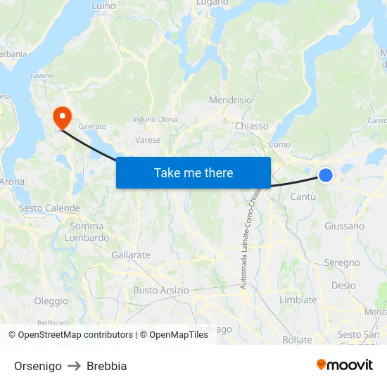 Orsenigo to Brebbia map