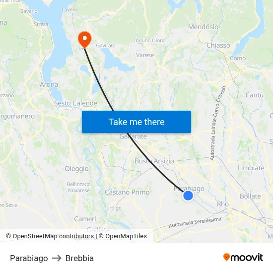 Parabiago to Brebbia map