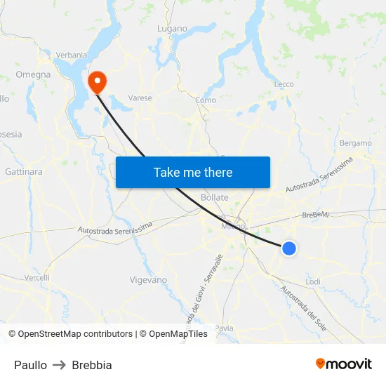 Paullo to Brebbia map