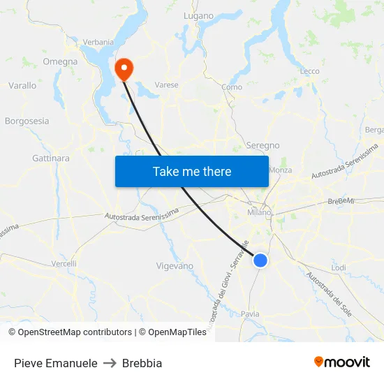 Pieve Emanuele to Brebbia map