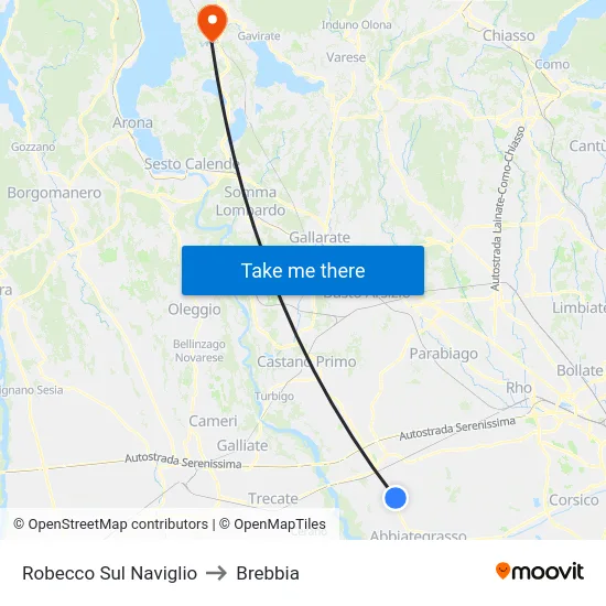 Robecco Sul Naviglio to Brebbia map