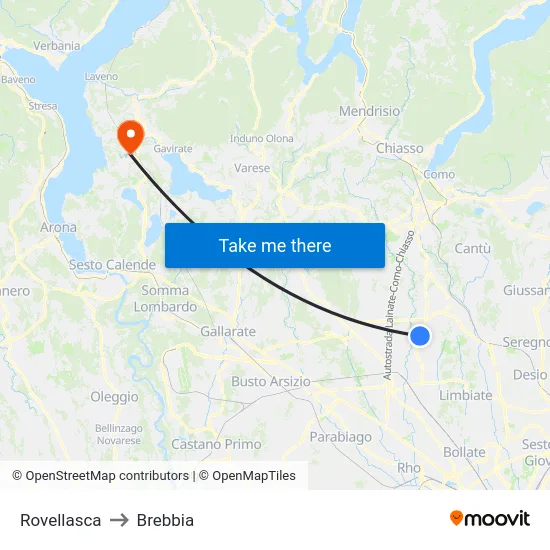 Rovellasca to Brebbia map