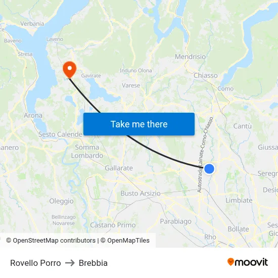 Rovello Porro to Brebbia map