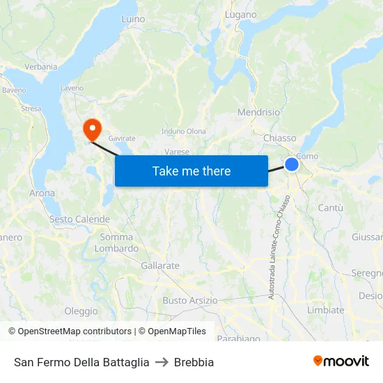 San Fermo Della Battaglia to Brebbia map