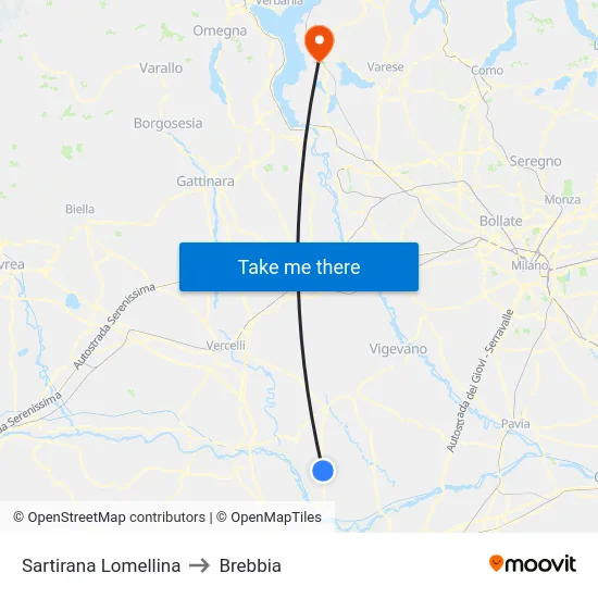 Sartirana Lomellina to Brebbia map