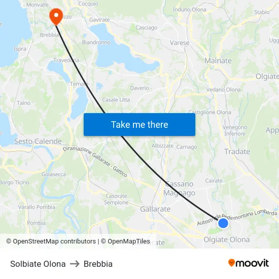 Solbiate Olona to Brebbia map