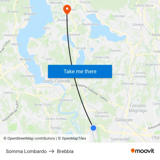 Somma Lombardo to Brebbia map