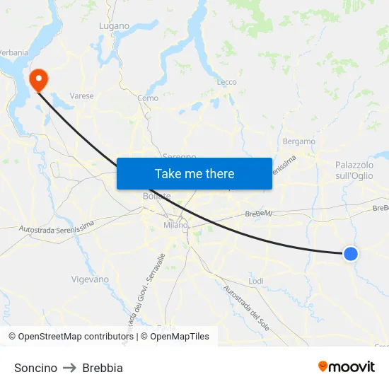 Soncino to Brebbia map