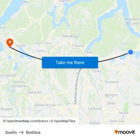 Suello to Brebbia map