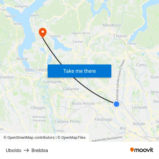 Uboldo to Brebbia map