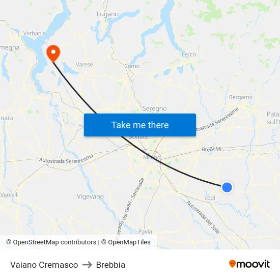 Vaiano Cremasco to Brebbia map